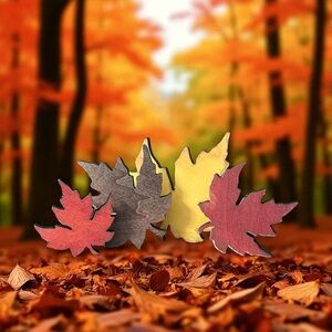 Wooden‎ Autumn Leaf Decor Set of 4 Maple Leaves NWOT